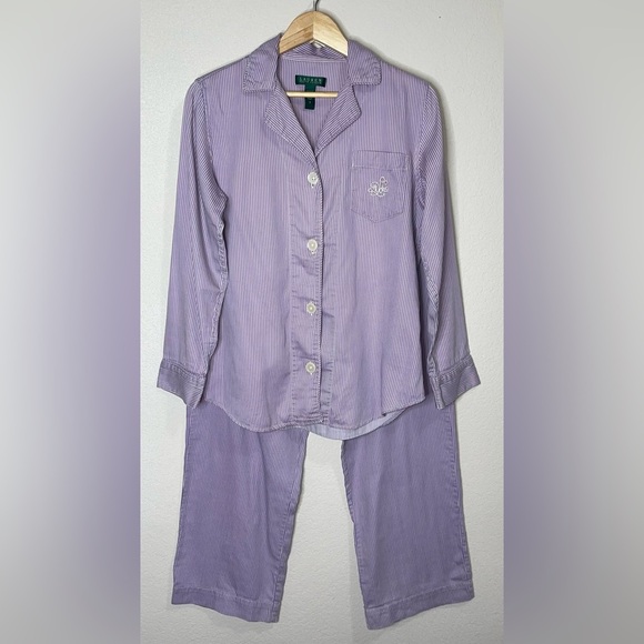 Lauren Ralph Lauren Purple Striped Pajama Set - Picture 1 of 11